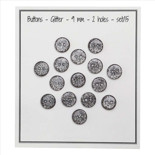 Go Handmade Glitter Buttons Black 9mm (15 pieces)-2