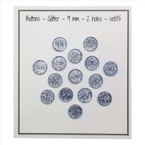 Go Handmade Glitter Buttons Blue 9mm (15 pieces)-2