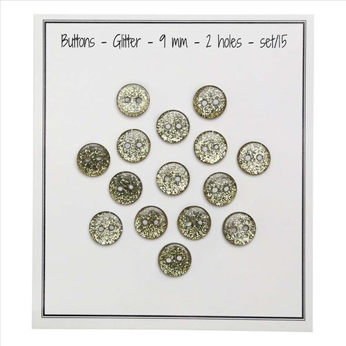 Go Handmade Glitter Buttons Green 9mm (15 pieces)-2