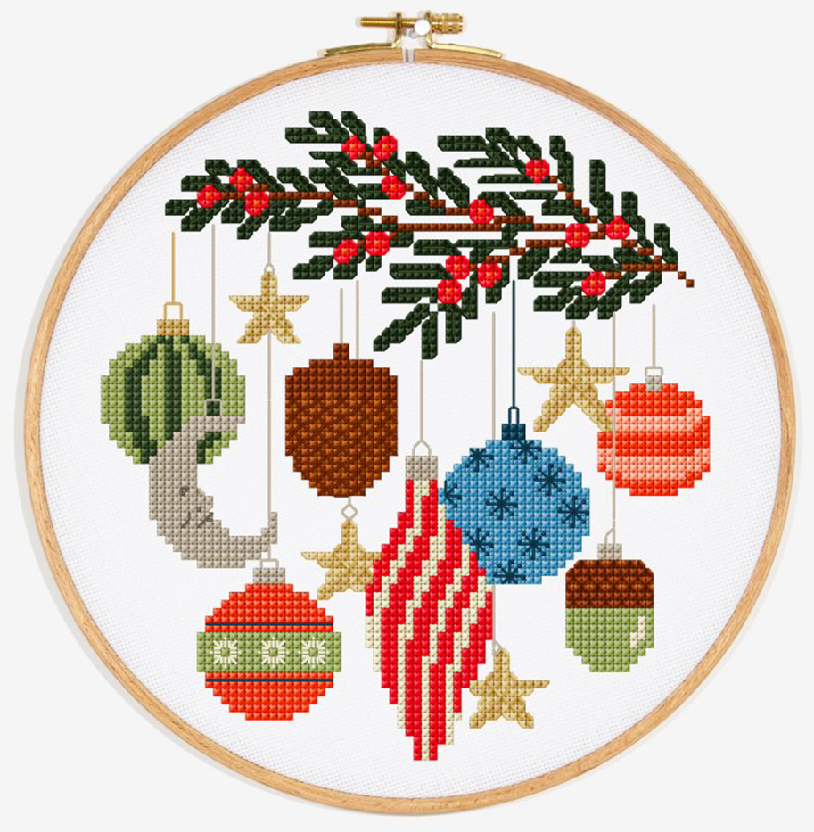 Embroidery Pattern Cross Stitch Christmas Baubles Yarnplaza