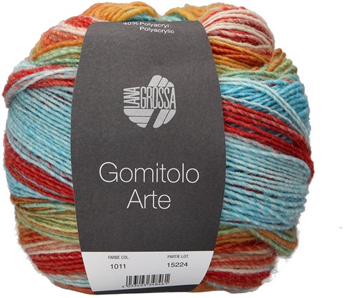 Lana Grossa Gomitolo Arte 1011 Soft green/Red orange/Light beige/Raw white/Orange/Turquoise