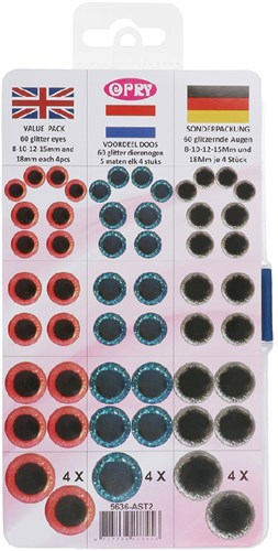 Opry Glitter Animal Eyes Two-tone 8-18mm Gold / Blue / Pink. 60pcs-2