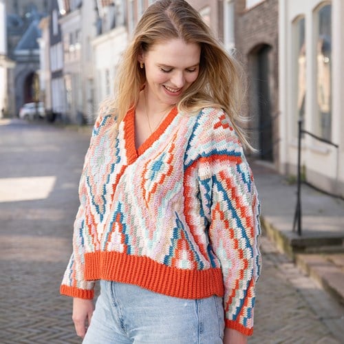 Kleurrijke V-hals Sweater Haakpakket
