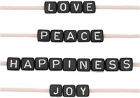 Rico Cube Bead Bracelet Set love/peace/happiness/joy - Black