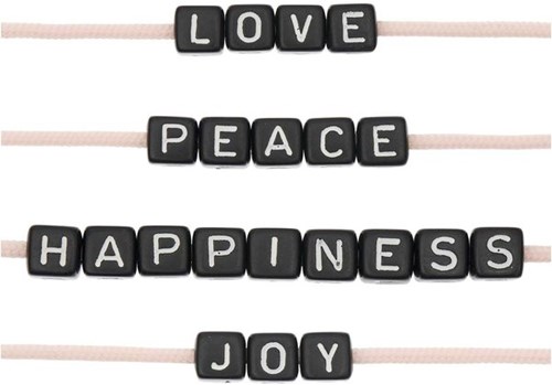 Rico Cube Bead Bracelet Set love/peace/happiness/joy - Black