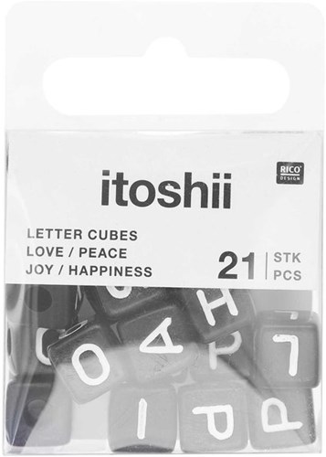 Rico Cube Bead Bracelet Set love/peace/happiness/joy - Black-2
