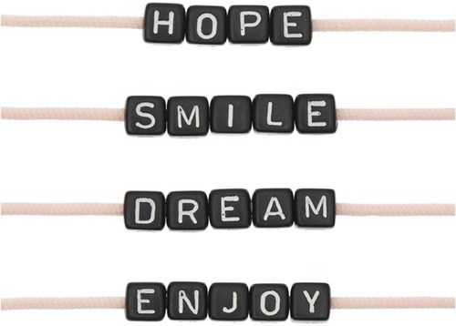 Rico Cube Bead Bracelet Set hope/smile/dream/enjoy - Black