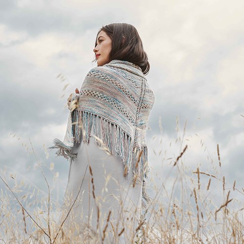 Veganette Shawl Knitting Kit 1 Wine Red / Stone Grey / Blue-2
