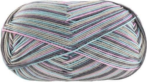 Lana Grossa Meilenweit 100 Merino Extrafine Cosy 6161 Pink/turquoise/dark/stone grey striped