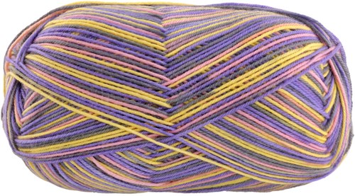 Lana Grossa Meilenweit 100 Merino Extrafine Cosy 6167 Yellow/peach/graphite grey/violet blue striped