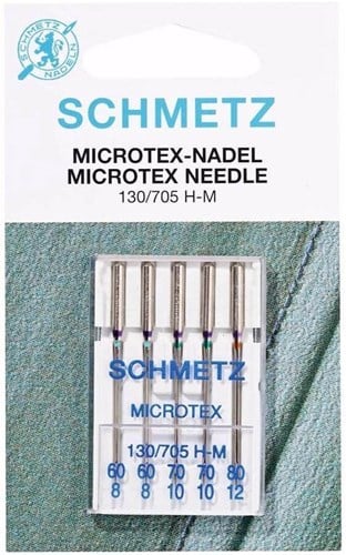 Schmetz Microtex Needles Size 60 to 80 - 1 x 5 Needles per card