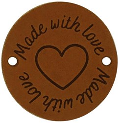 Durable Leren Label Made with Love rond 3,5cm Dark Brown 2 st