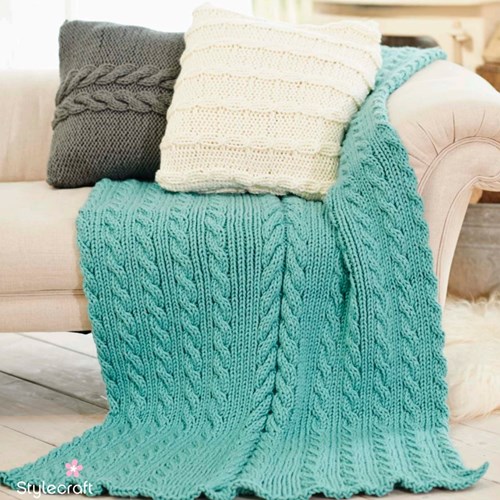 Knitting Pattern Stylecraft Special XL Super Chunky No. 9226 Cable Throw and Cushions-2