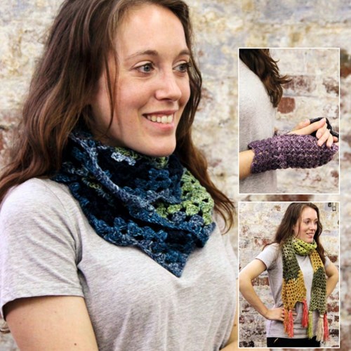 Crochet Pattern Stylecraft Batik Swirl DK No. 9489 Scarf, Cowl and Mittens