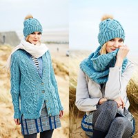 Knitting Pattern Stylecraft Special Aran With Wool No. 9554 Cardigan, Snood, and Hat