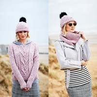 Knitting Pattern Stylecraft Special Aran With Wool No. 9555 Sweater, Snood, and Hat