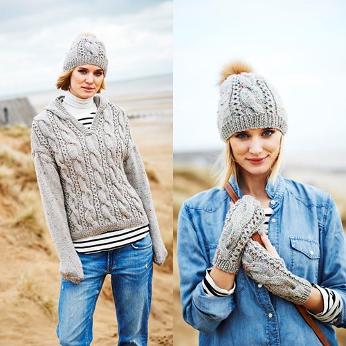 Knitting Pattern Stylecraft Special Aran With Wool No. 9556 Sweater, Hat, and Mittens