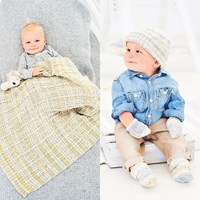 Knitting Pattern Stylecraft Bambino Prints DK No. 9748 Baby Blanket, Hat, and Mittens