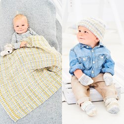 Knitting Pattern Stylecraft Bambino Prints DK No. 9748 Baby Blanket, Hat, and Mittens