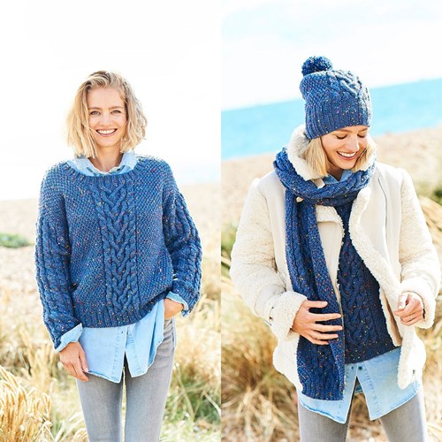 Knitting Pattern Stylecraft Special Aran With Wool No. 9820 Sweater, Hat, and Scarf