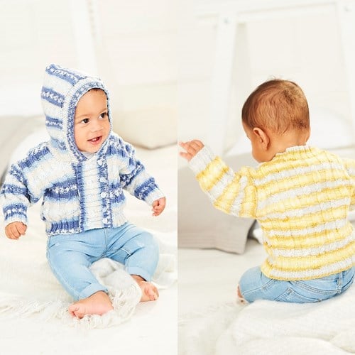 Knitting Pattern Stylecraft Bambino Prints DK No. 9841 Baby Sweater and Hoodie