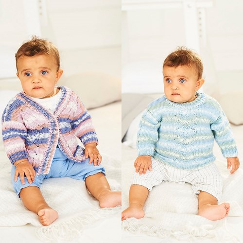 Knitting Pattern Stylecraft Bambino Prints DK No. 9843 Baby Cardigan and Sweater