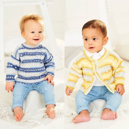 Knitting Pattern Stylecraft Bambino Prints DK No. 9844 Baby Cardigan and Sweater