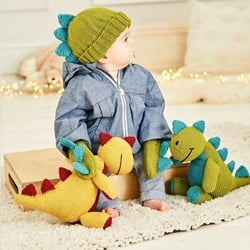 Knitting Pattern Stylecraft Bellissima DK No. 9853 Danny the Dinosaur Toy, Hat, and Mittens