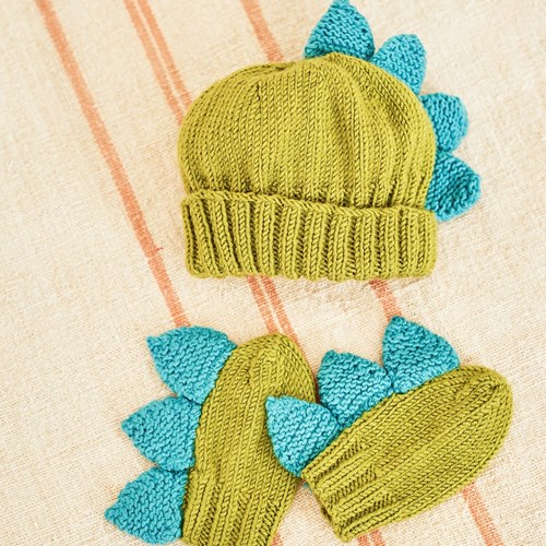 Knitting Pattern Stylecraft Bellissima DK No. 9853 Danny the Dinosaur Toy, Hat, and Mittens-3
