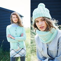 Knitting Pattern Stylecraft Special Aran With Wool No. 9894 Cardigan, Snood, and Hat