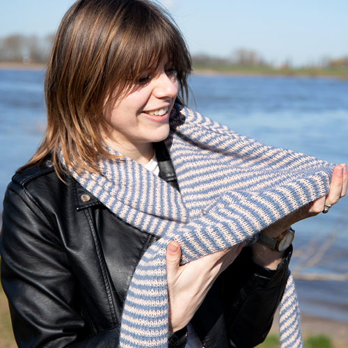 Stripes Scarf Silk Knit kit 001 Blue & Pink