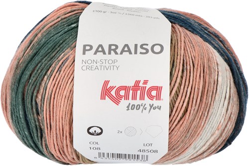 Katia Paraiso 108 Khaki / Light Salmon Pink / Grey / Blue