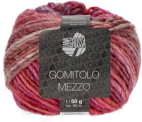 Lana Grossa Gomitolo Mezzo 127 Gray purple/wine red/gray/terracotta/fuchsia/salmon/red/purple