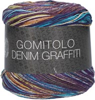 Lana Grossa Gomitolo Denim Grafitti 354 Eggplant / dark blue / mint / turquoise / yellow / pistachio