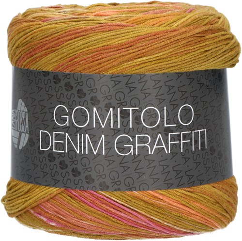 Lana Grossa Gomitolo Denim Grafitti 359 Ocher / olive / pink / orange / clay red / ivory