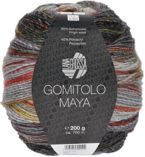 Lana Grossa Gomitolo Maya 853 Light gray/medium gray/dark gray/mustard yellow/jade/orange/raspberry