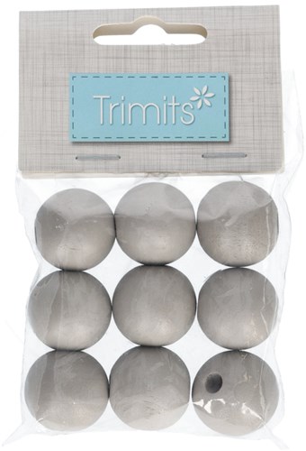Trimits Wooden Round Beads 25 mm 02 Grey (9 pieces)