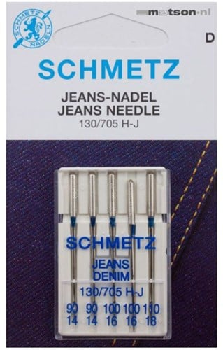 Schmetz Jeans Needles Size 90 to 110  - 1 x 5 Needles per card