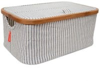 Storage Box Foldable Canvas and Bamboo Grey Striped