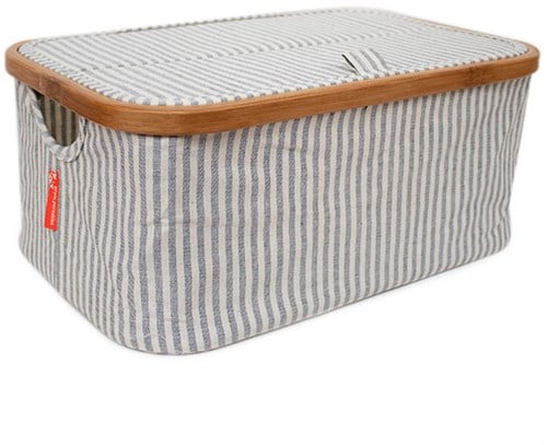 Storage Box Foldable Canvas and Bamboo Grey Striped