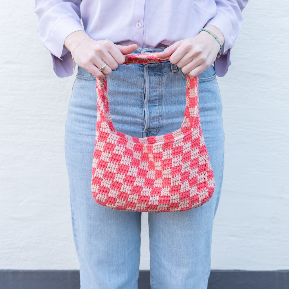 Handmade Trending Checkered Crochet Tote Bag. New