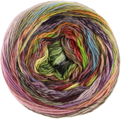Lana Grossa Colorissimo 206 Taupe, mint, tomato red, yellow-green, yellow, orange, purple, dark grey, berry, black-green