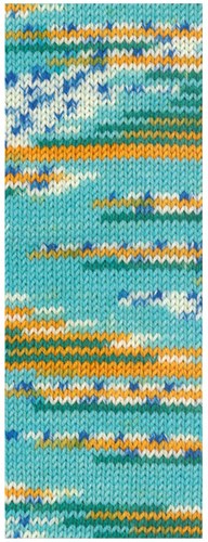 Lana Grossa Cool Wool 4 Socks Print 3 7205 Turquoise/Opal Green/Yellow Orange/White/Light/Cobalt Blue-2