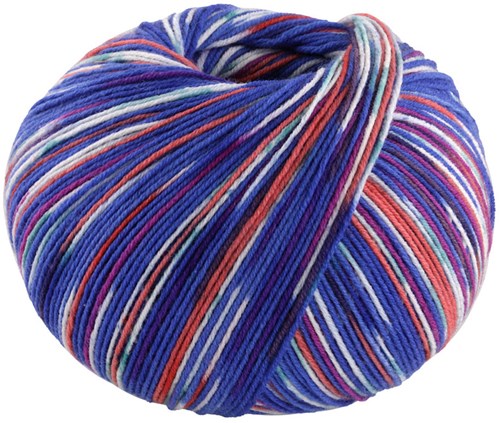 Lana Grossa Cool Wool 4 Socks Print 3 7202 Cobalt Blue/Clay Red/White/Jade/Dark Fuchsia/Light Blue
