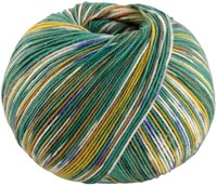 Lana Grossa Cool Wool 4 Socks Print 3 7204 Opal Green/Mustard Yellow/Nougat/White/Denim Blue