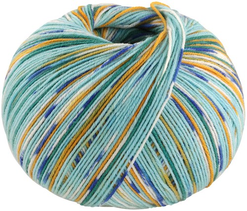 Lana Grossa Cool Wool 4 Socks Print 3 7205 Turquoise/Opal Green/Yellow Orange/White/Light/Cobalt Blue