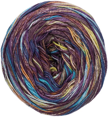 Lana Grossa Gomitolo Denim Grafitti 354 Eggplant / dark blue / mint / turquoise / yellow / pistachio-2