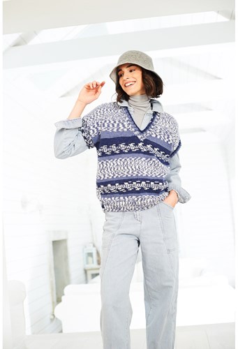 Stylecraft knitting pattern Easy Fair Isle Effect Round, V Neck Tank Tops & Snood-2