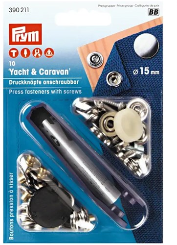 Prym No-Sew Screw-On Snap Fasteners Silver 15mm
