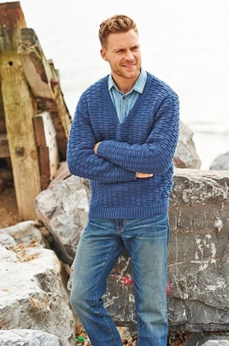 Knitting Pattern Stylecraft Life Aran No. F052 Men’s V-Neck Sweater-2